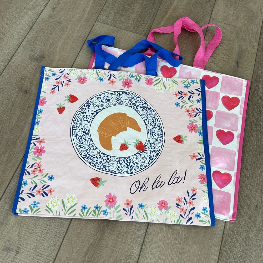 Homegoods TJMaxx Marshalls Valentines Day Heart & Croissant Print Tote Bags NWOT